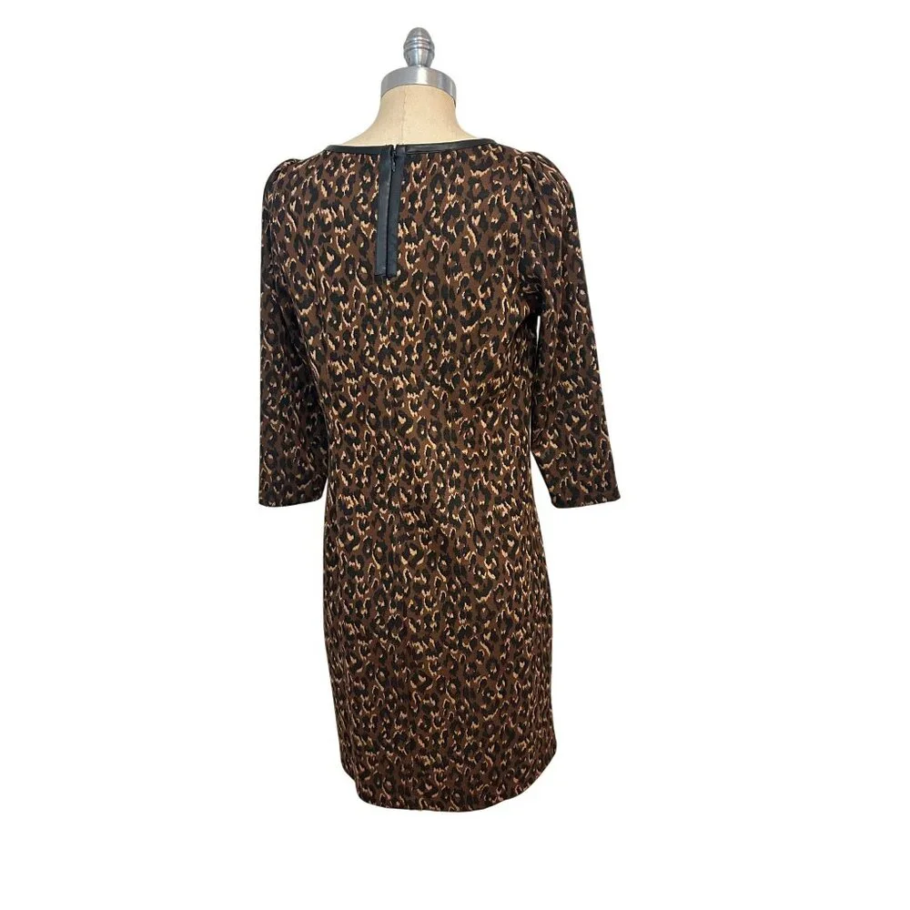 Talbots Faux Leather Trim A-Line Dress Fall Leopard size 8 - Picture 4 of 5